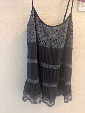 POL Gray Crochet-Trim top